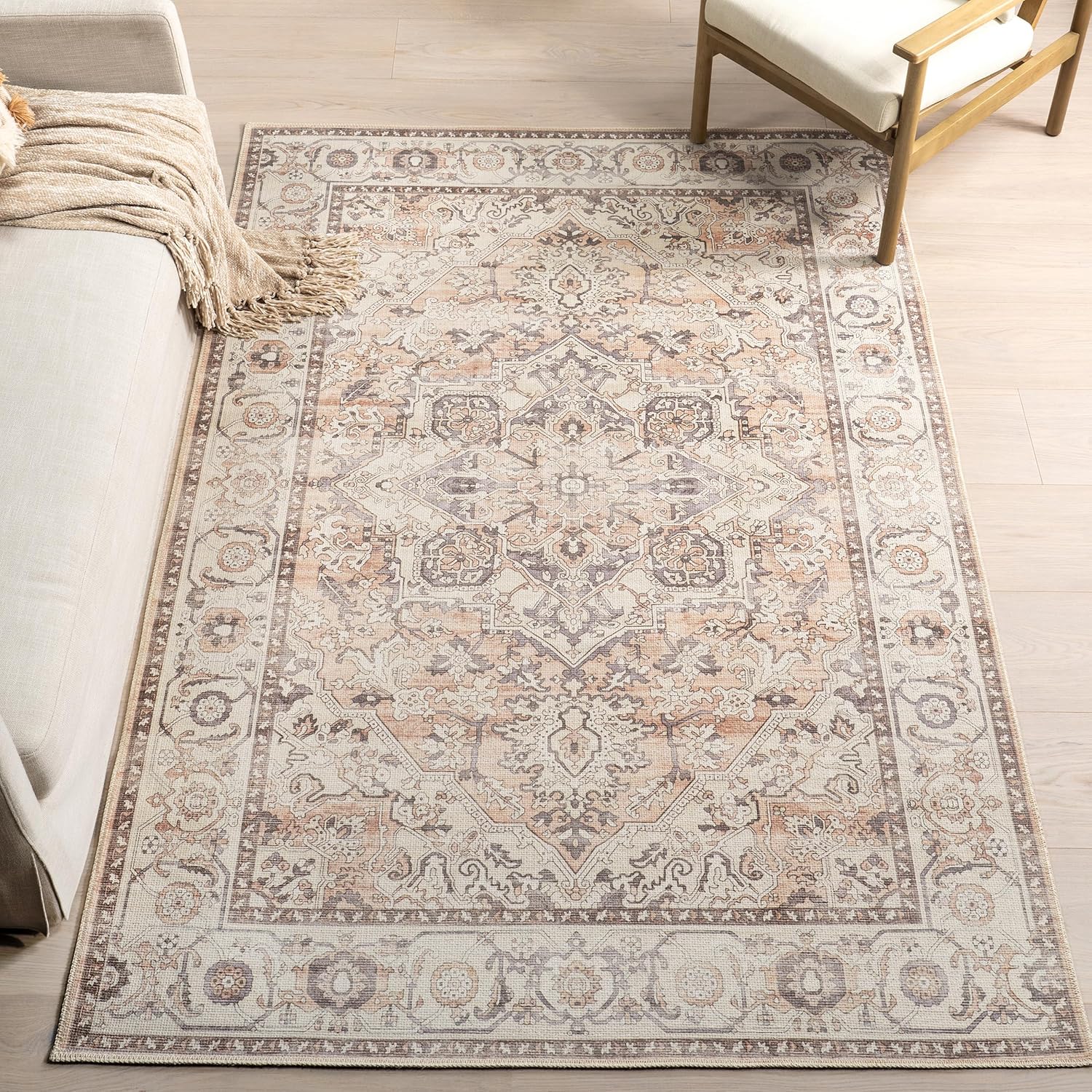 nuLOOM Mylah Cotton Traditional Area Rug - 7x9 Area Rug Traditional Beige/Light Orange Rugs for Living Room Bedroom Dining Room Kitchen