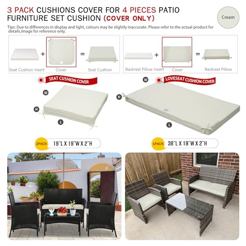 ClawsCover 3Pack Outdoor Seat Cushions Replacement Covers Fit for 4 Pieces Wicker Rattan Furniture Patio Conversation Set Loveseat Chair,38x19x2,19x19x2,Burgundy-Large (Include Cover Only)