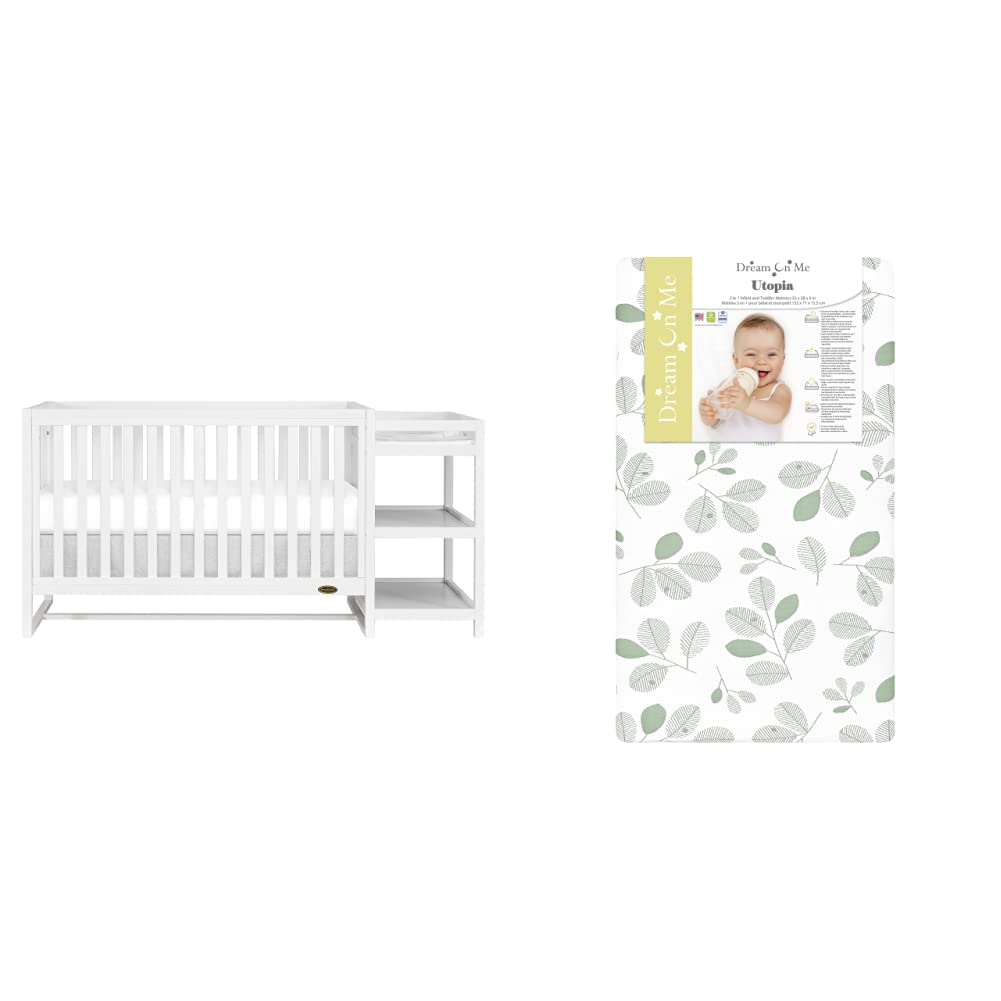 Milo 5-in-1 Convertible Crib & Changing Table I Free Changing Pad Utopia 2 in 1 Infant and Toddler Mattress/Environment-Friendly Infant/Greenguard Gold environment Baby