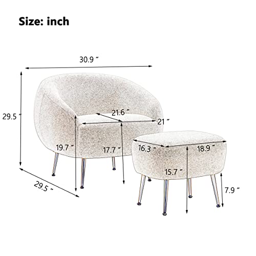 Velvet Armchair with Ottoman, Modern Accent Chair Upholstered Leisure Sofa with Solid Wood Frame & Metal Legs, Teddy Short Plush Club Chair Lounge Reading Chair for Living Room Bedroom Office, Grey