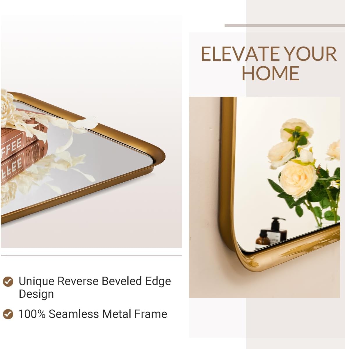 ANDY STAR 24x40 Inch Gold Mirror, Rectangle Bathroom Mirror in Style Beveled Metal Frame, Large Brass Mirror with Anti-Rust Polished Gold Finish (Horizontal/Vertical)