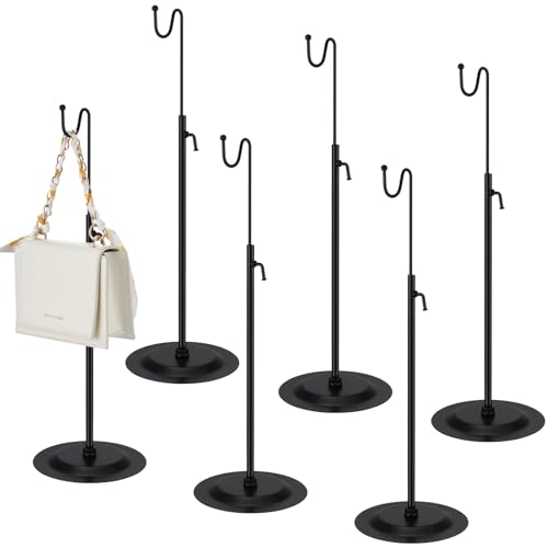 6 Pcs Purse Display Stands Handbag Display Stand Purse Stands for Display Single Hook Display Stand Adjustable Height Handbag Display Holder for Home Boutique Store Counter Retail (Black)