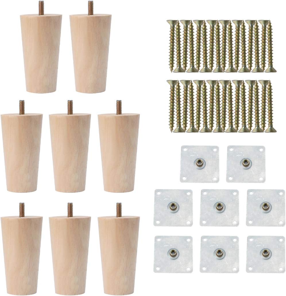 uxcell 4 Inch Round Solid Wood Furniture Legs Sofa Couch Chair Table Desk Closet Cabinet Feet Replacement Adjuster Set of 8