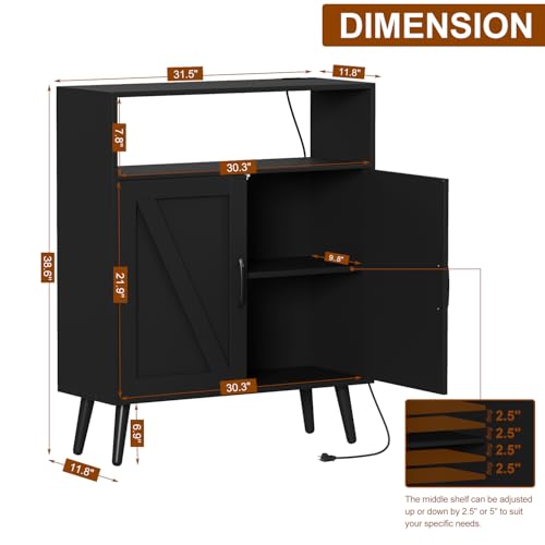 Sideboard Buffet Cabinet with led Light and Charging Station, 38.6