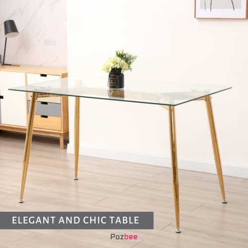 Round Glass Dining Table with Gold Legs, 39.5 Inch Modern Gold Kitchen Table Circular, Round Dining Room Table for 4 (Round 39.5