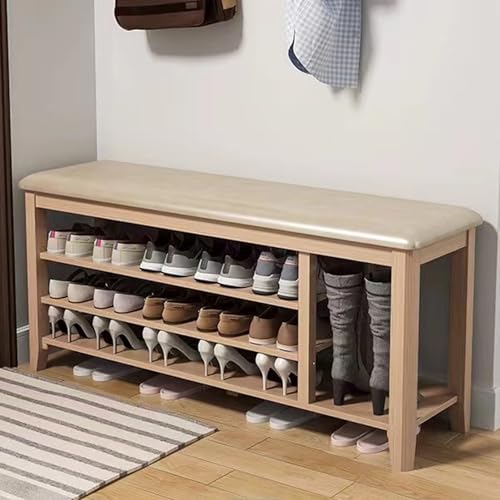 Entryway Shoe Bench with Storage, Shoe Storage Bench with Padded Seat, Shoe Rack with Adjustable Shelf, Entryway Storage Rack, for Entryway, Hallway, Mudroom, Closet (Color : Natural, Size :