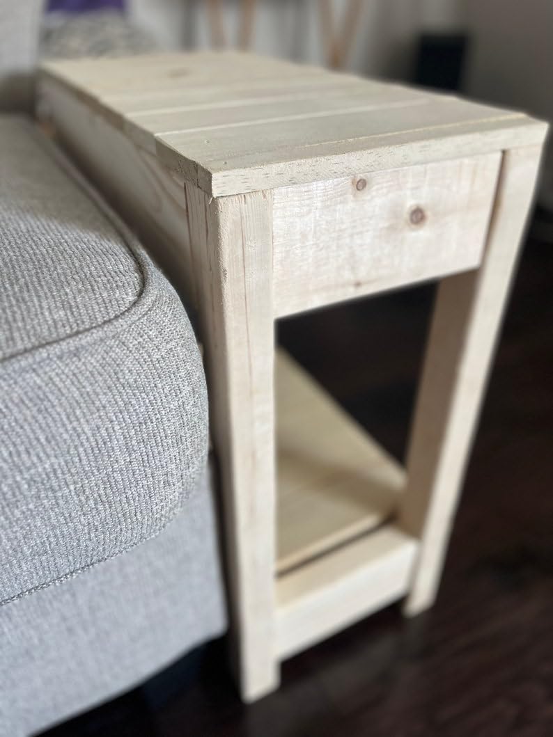 Unfinished Farmhouse-Style Sofa End Table/Natural Wood Vintage-Style End Table