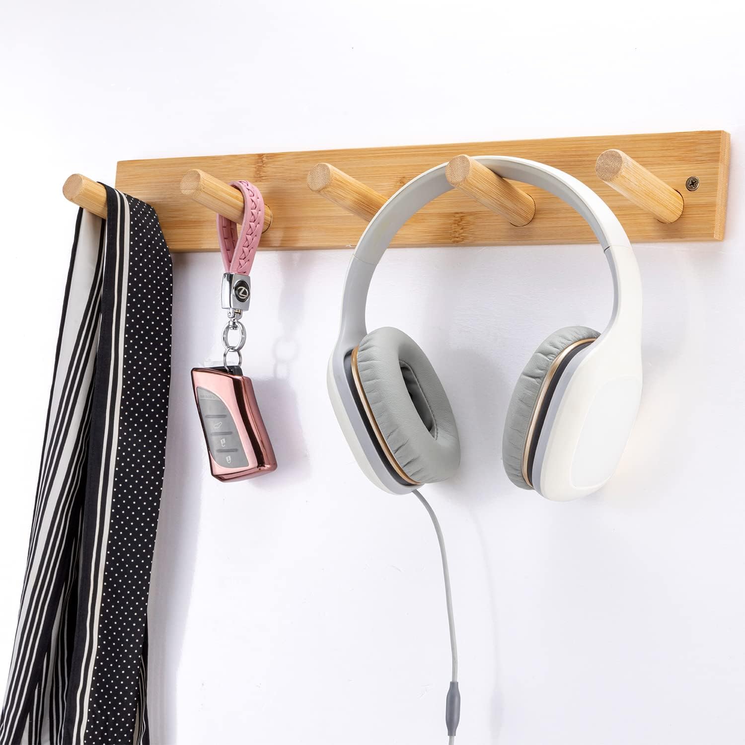 Wall Mounted Coat Rack, 5-Pegs Bamboo Entryway Hat Rack for Wall, Hooks for Hanging Coats and Jackets, Bathroom Kitchen Towel Rack Wall Hangers for Clothes Towel Hats Jackets