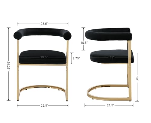 Wahson Modern Armrest Barrel Dining Chairs Set of 4, Velvet Upholstered Open-Back Dining Chairs with Golden Legs, for Dining Room/Kitchen, Black