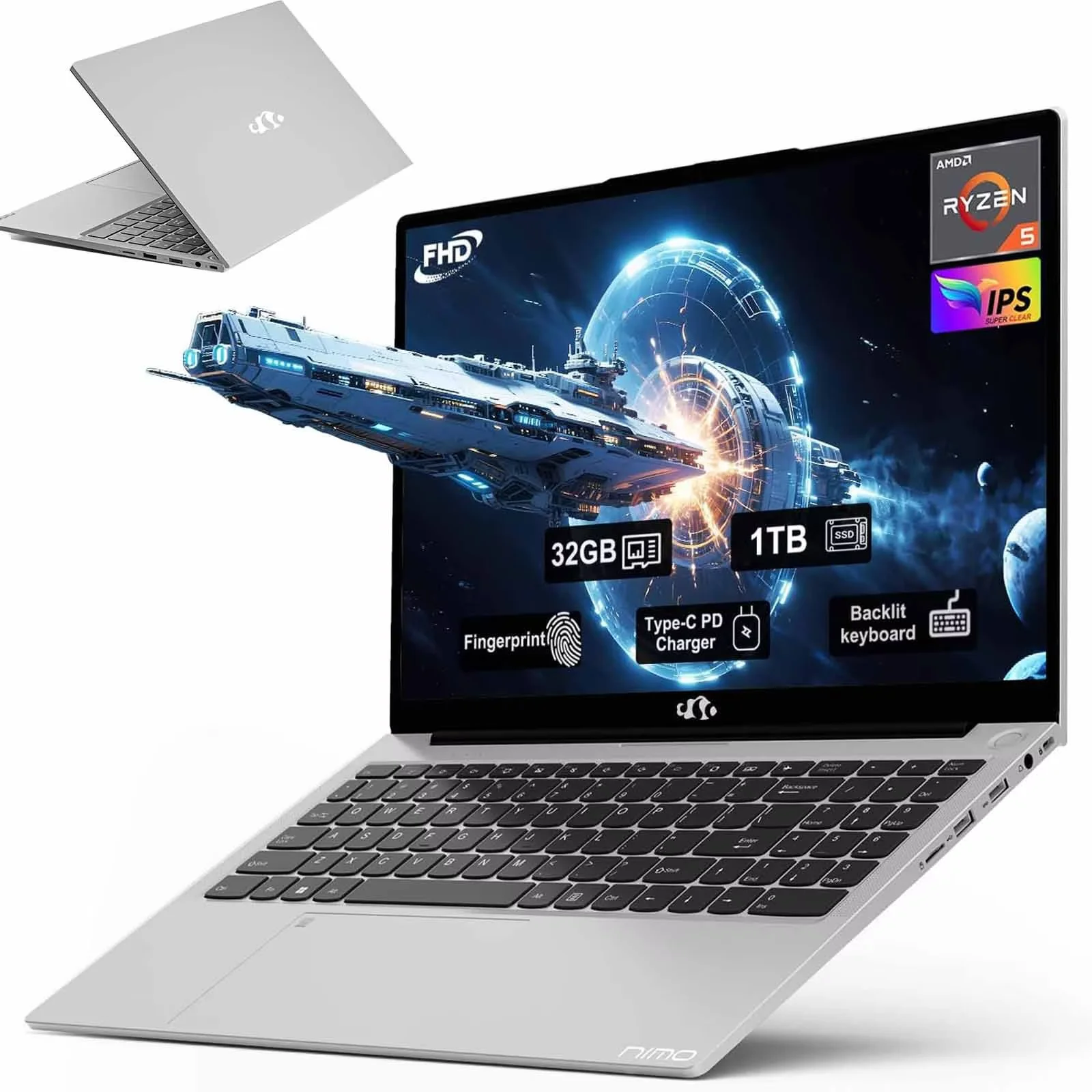 15.6 Business-gaming-Laptop 6-Cores AMD Ryzen 5 6600H 660M 6nm GPU 32GB DDR5 1TB SSD(Beat i5-12450H up to 4.5GHz)100W Type-C FHD IPS Laptop-Computer with Fingerprint Backlit Keyboard WiFi5 Win11