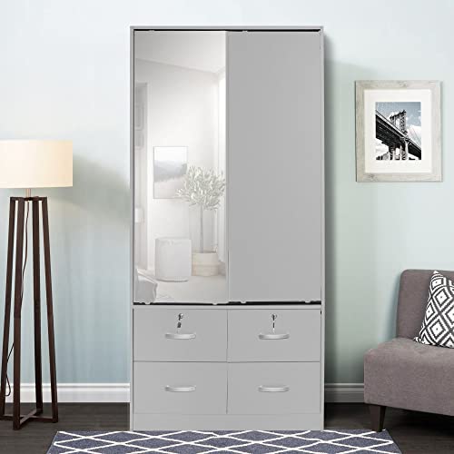 Double Sliding Door Wardrobe with Mirror (Natural Oak)