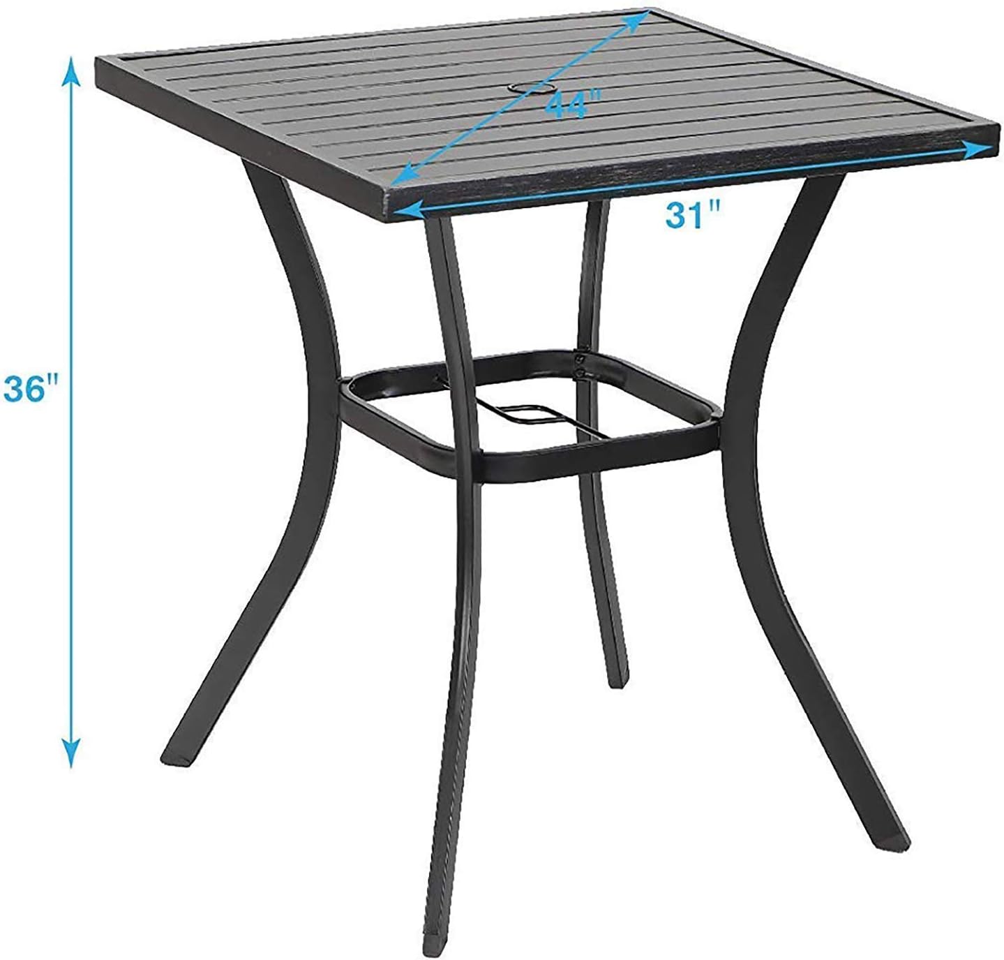 PHI VILLA 31” Metal Patio Height Bar Table Bistro Square Dining Table Outdoor Furniture Steel Frame All Weather for Outdoor, with Umbrella Hole for Outdoor Garden- 36