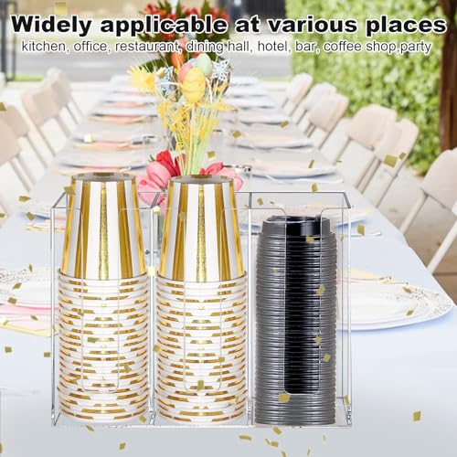 Coffee Cup Dispenser For Counter,Disposable Cup And Lid Holder Organizer With 4 Compartments, Wall Mount Cup Holder For Plastic,Paper Cups,Straws,Coffee Bar Set Up,Breakroom Organizer,Party Supplies