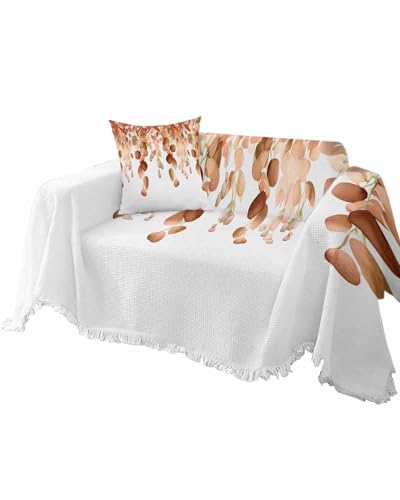 Eucalyptus Leaves Blue Cover Couch Covers for 3-4 Cushion Couch Throw Couch Cover with Tassel Soft Slipcover Spring Watercolor Leaf Texture White Couch Furniture Protector for Dog Pet 71