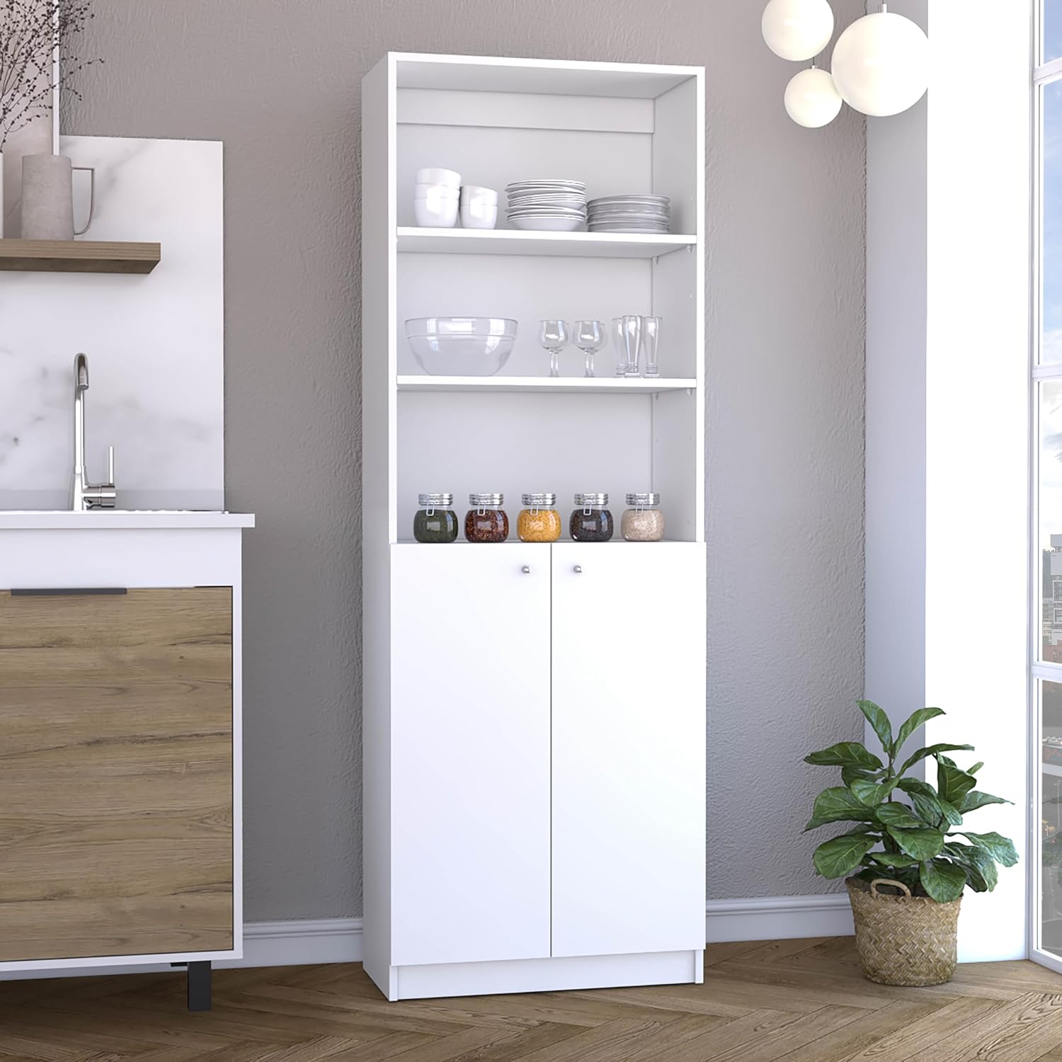 Vinton 2-Door Bookcase with Upper Shelves, White