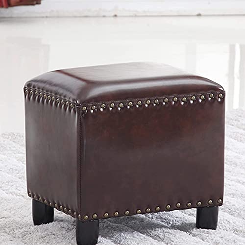 Footstool Foot Stool Square Small Ottoman,Vintage Upholstered Rivets Footrest,Padded Seat Footrest,Wooden Change Shoes Stool,Padded Seat for Dorm Living Room-E 40x32x40cm Home Decor Stool