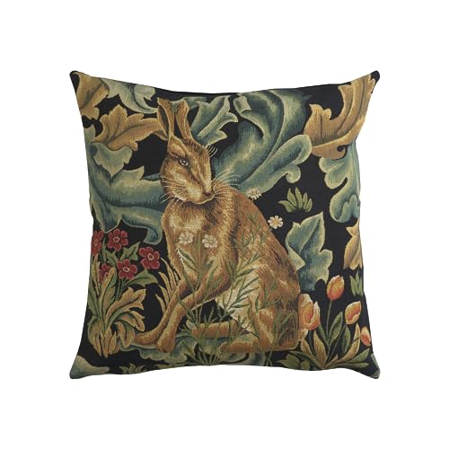 Brown Hare Square Throw Pillow Cover - 18x18 Decorative Boho Cushion Case for European Cotton Home Decor, Room Decor, Jacquard Woven Belgian Cushion for Living Room