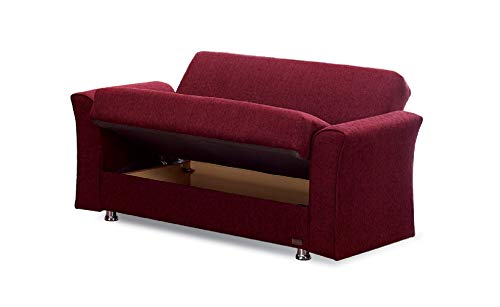 Empire Furniture USA Ohio Collection Convertible Sofa Bed with Storage Space and Includes 2 Pillows, Burgundy