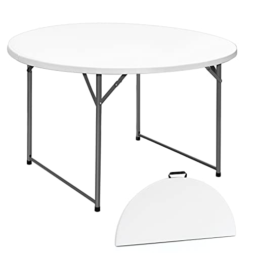 Round Folding Table 4.5 Foot 53” Bi-Folding Card Table Indoor Outdoor Plastic Dining Tables Portable Commercial Tables Heavy Duty Utility Table for Camping Picnic Party Events White