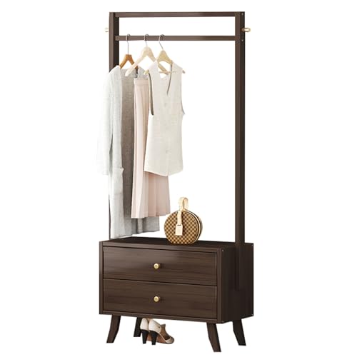 Clothes Rack with 2 Drawers, 158cm Clothing Rack with 1 Hanging Rods Wardrobe Closet Rack with 2 Hooks Freestanding Garment Rack for Hallway Entryway Coat Hanger Stand