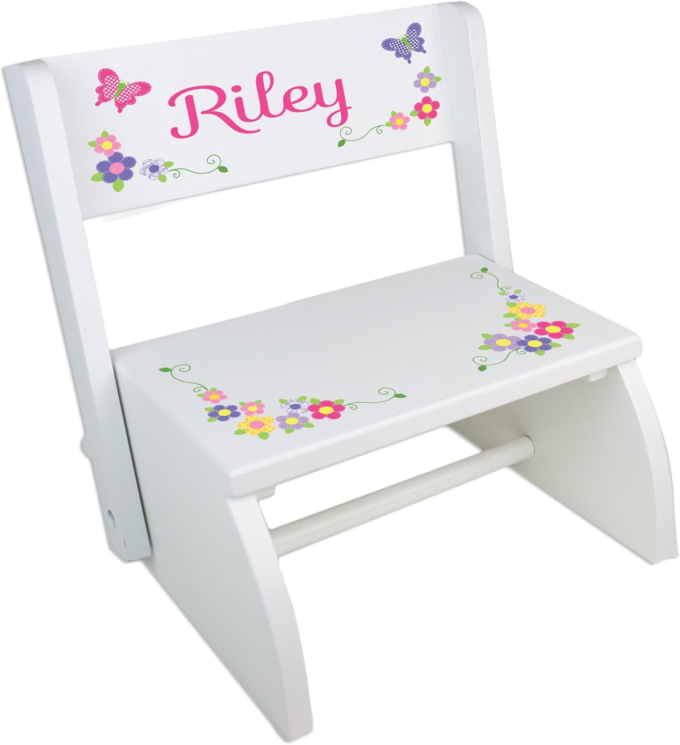 Personalized Pink Purple Butterfly Step Stool Bench Girl's