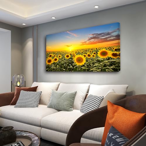 ZhongxingWL Wall Art Canvas Painting Beautiful sunset over sunflower field 1 Piece yellow sunflower canvas Picture Poster Print Framed and Stretched Ready to Hang for Living Room Bedroom Office