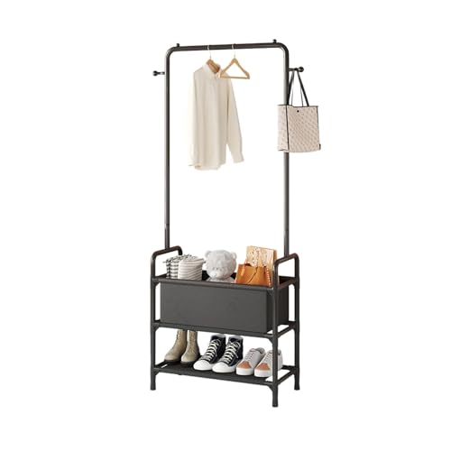 3 Tier Laundry Free Standing Clothing Racks for Hanging Clothes Kids Wardrobe Rack Small Organizer Rolling with Shelves for a Tiny Room Heavy Duty on Wheels Garment Portable Closet Black