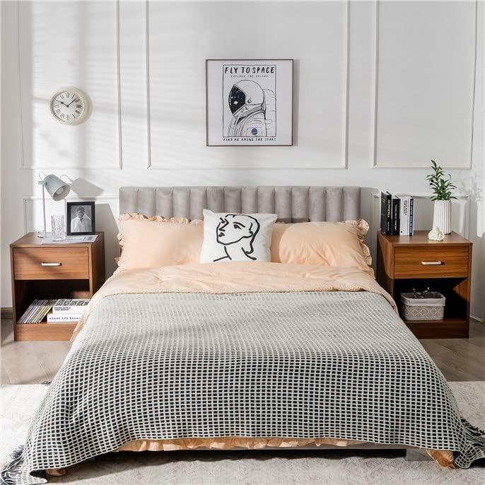 Safeplus End Table Wood nightstand Side cabinet with Drawer & Shelves for Bedroom (Brown, 2 Pack)