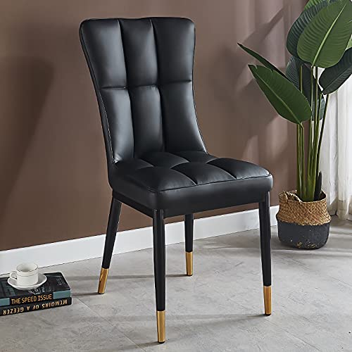 Set of 4 Leather Dining Room Chairs, Light Luxury Modern Kitchen Chairs with Waffle Stitch High Back, Upholstered Side Chair Solid Metal Legs for Living Room, Dinning Room, Kitchen(Brown)