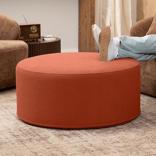 Jaxx Candler Round Couch Ottoman – Oversized Giant Coffee Table & Foot Rest, 36”, Premium Faux Leather, Chocolate