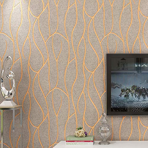 10X0.53M 3D Modern Shiny 5 Colors Luxury Abstract Embossed Flock Textured Non-Woven Wallpaper Roll for Bedroom Livingroom 1.73' W x 32.8' L=5.3㎡ (57sq.ft) (Gold)