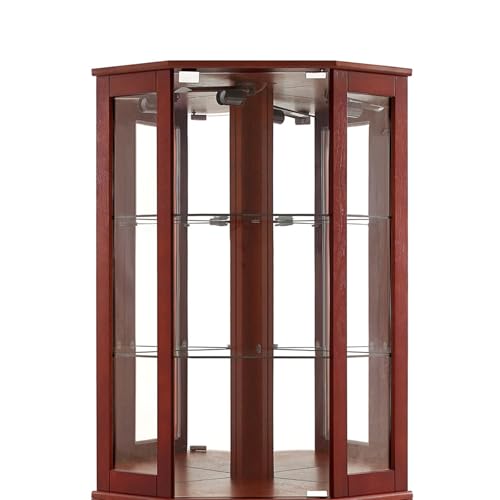 Lighted Display Cabinet Corner Curio Cabinet with Mirrors and Adjustable Shelves, 6-Tier Curio Showcase Floor Stand Collection Art Display Case for Bar Living Room Kitchen Pantry (Cherry)