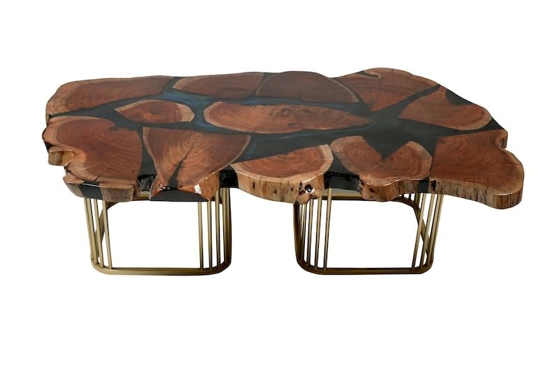 Unique Designer Center Table Epoxy Resin Wood Sink Strong Silky Finish Table For Living Room Guestroom & Home Decor (Abstract 48 Inch)