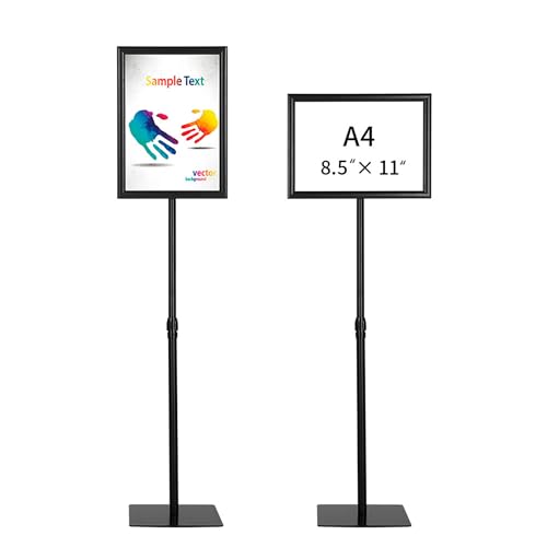 HYNAWIN Adjustable Floor Sign Stand Heavy Duty Pedestal Sign Holder Stand, Poster Stand with Aluminum Snap Open Frame for 8.5x11 Inches, Both Vertical and Horizontal View Sign Displayed, Black
