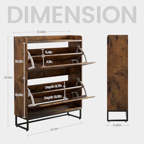 ROWHY Shoe Cabinet Storage, Shoe Organizer Space Saver with 2 Flip Drawers and Metal Legs, Hidden Freestanding Shoe Rack for Entryway, Foyer, Hallway, White