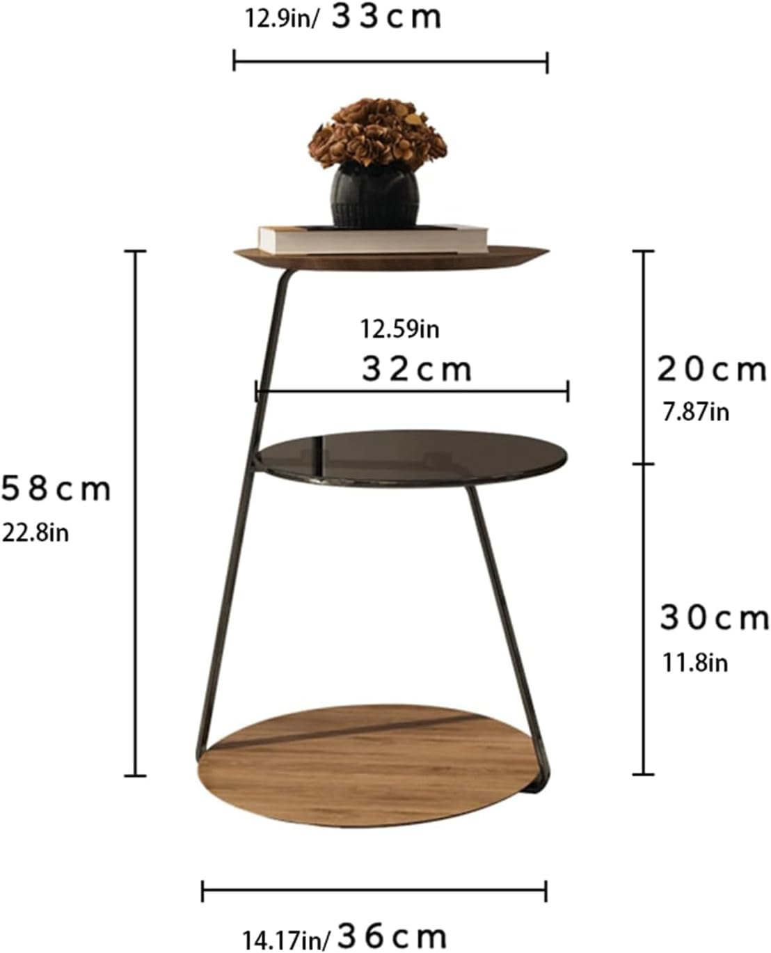End Table Solid Wood End Table Metal Frame Side Table 3-Layer Space Coffee Table Creative Bedside Corner Bedside Table Home Decoration Space-Saving
