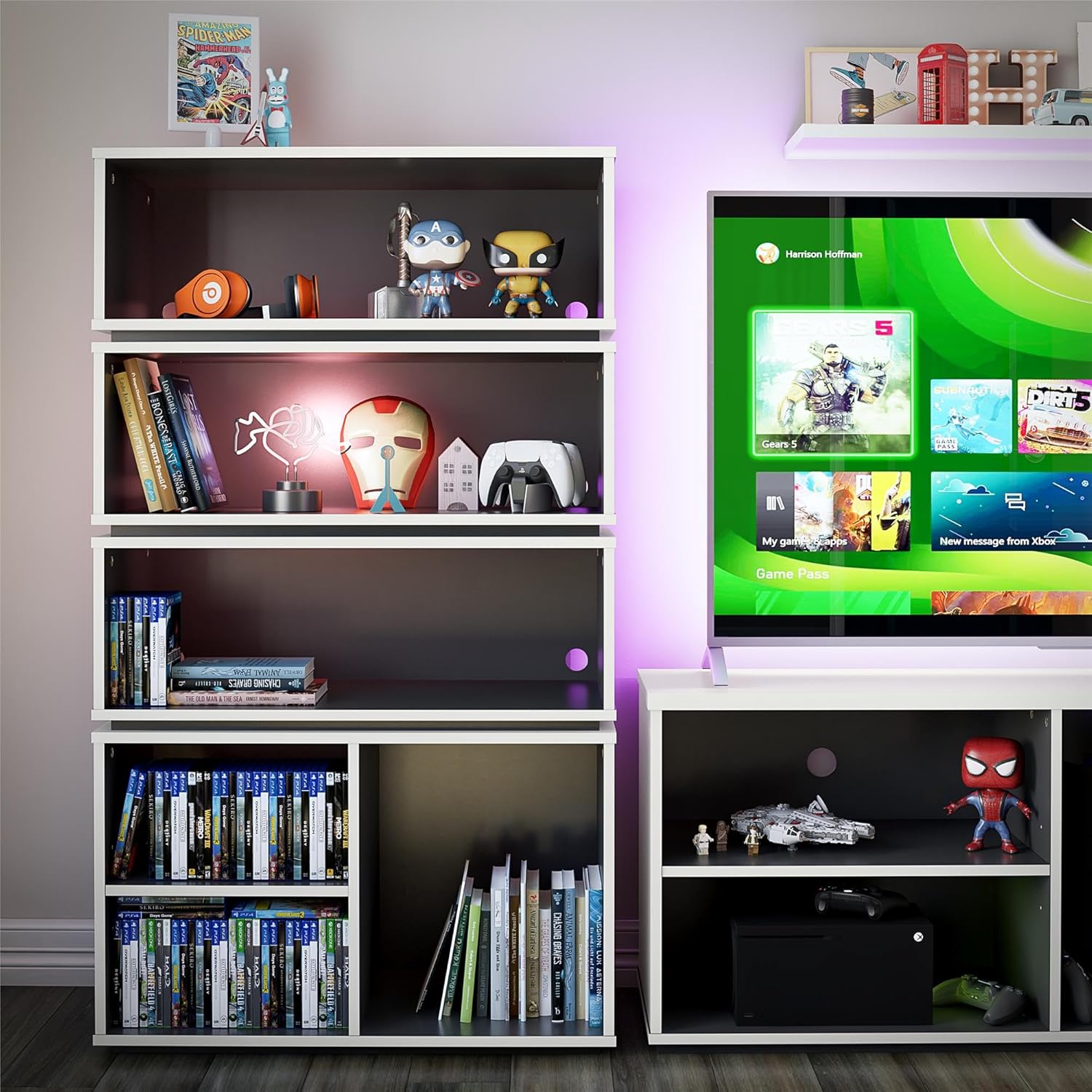 Shadow Gaming & Collectable Display Storage Bookcase, White