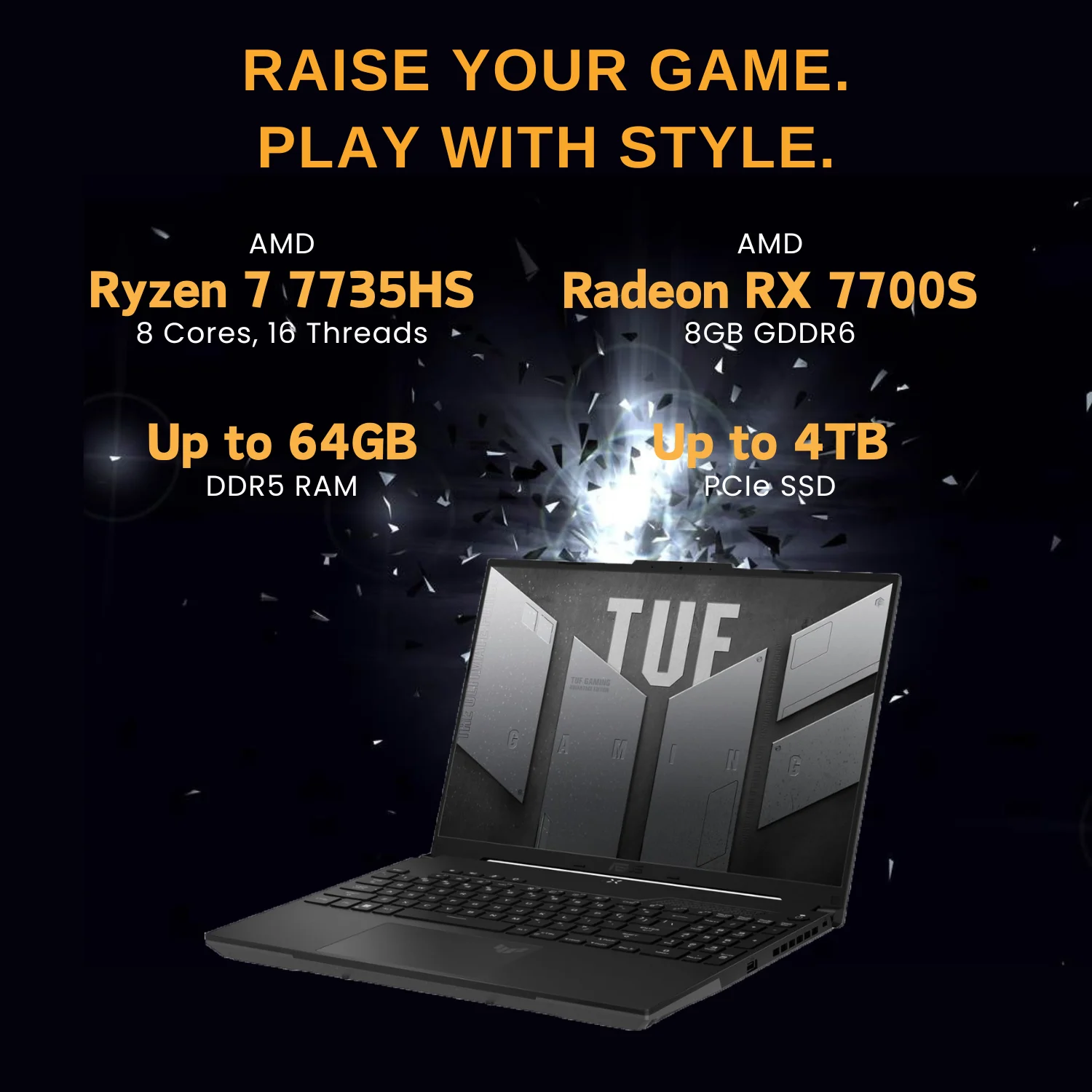 ASUS TUF 2024 Gaming Laptop, 16" FHD+ 165Hz, Ryzen 7 7735HS, RX 7700S, 32GB RAM, 1TB SSD, RGB, Wi-Fi 6, W11P, Black