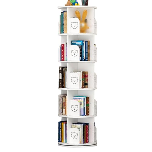 bookshelf 4/5/6 Layers Rotating Bookshelf Children's Reading Storage Rack Creative Home Commercial Bookcase Large Capacity Sofa Side Storage Bookshelf Small Footprint (Color : White, Size : 5 layers
