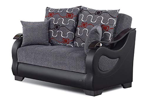 Empire Furniture USA Arizona Collection Convertible Loveseat with Storage Space, Includes 2 Pillows, Gray
