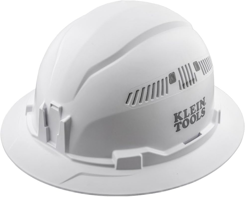 Klein Tools 60401 Hard Hat, Vented, Full Brim Style, Padded, Self-Wicking Odor-Resistant Sweatband, White