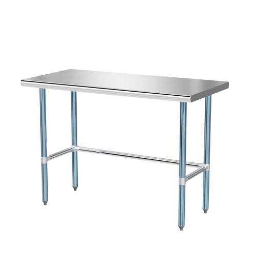 ROVSUN Open Base Stainless Steel Table 60 x 30 Inches, NSF Commercial Heavy Duty Prep & Work Table, Metal Table for Kitchen, Restaurant, Home, Hotel, Garage, Laundry