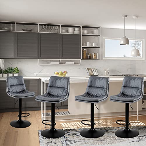 GIA Modern Bar Height Adjustable and Swivel Metal Stool with Beige Leath-aire Upholstery Seat, Black, Set of 4 (BS19-BEPU-BK_4_VC)