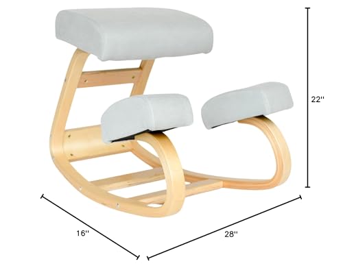 Sleekform Ergonomic Kneeling Chair - Home Office Rocking Desk Stool for Active Sitting - (Blue Fabric Cushions) Natural Birch Wood