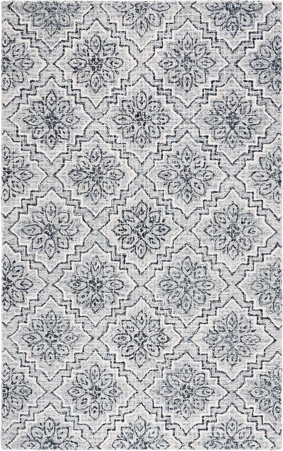 SAFAVIEH Abstract Collection Area Rug - 8' x 10', Dark Blue & Grey, Handmade Wool, Ideal for High Traffic Areas in Living Room, Bedroom (ABT201M)