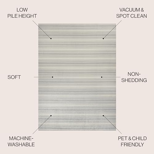 JONATHAN Y WSH310A-5 Doodle Contemporary Glam Geometric Machine-Washable Area Rug, Bohemian, Modern, Transitional, Minimalist for Living Room, Dining Room, Bedroom, Kitchen, Cream/Dark Gray, 5 X 8