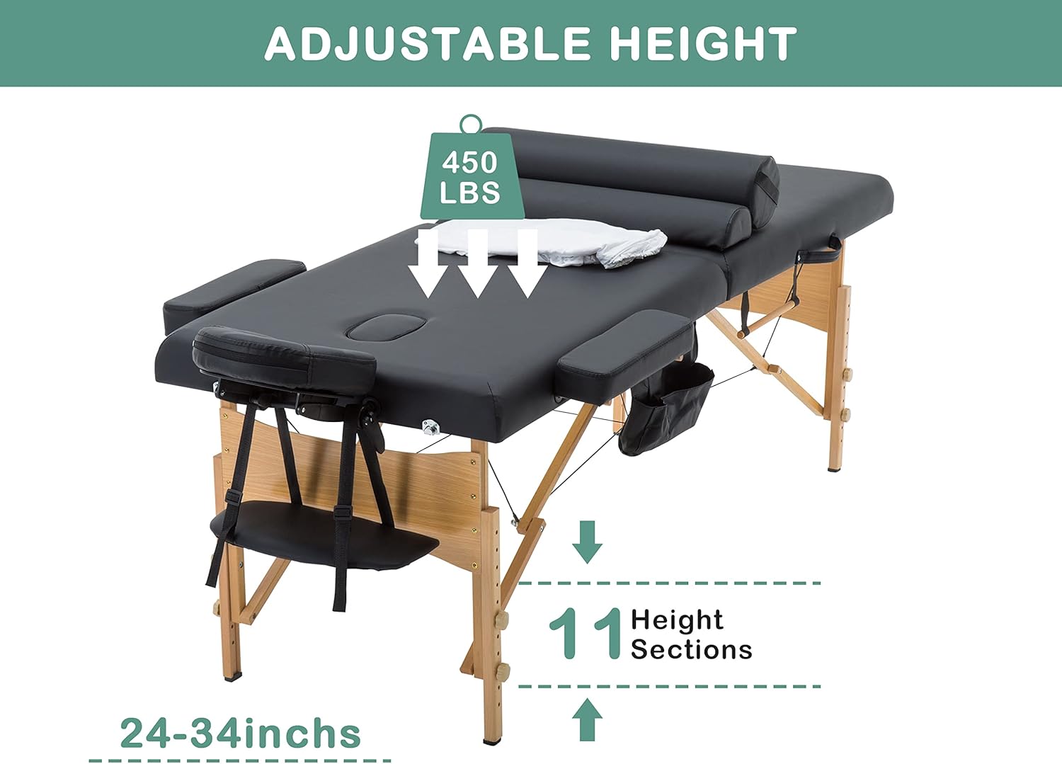 Massage Tables Portable Lash Bed 73 inch Tattoo Table, Height Adjustable Portable Spa Bed, 3 Folding Chiropractic Table w/Carry Case/Face Cradle/Hand Pallet/Towel Hanger/Oil Pouch/Sheet/2 Bolster