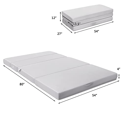 KOMFOTT Mattress 4 Inch Tri Folding Foam Fold Up Floor Camping Mattress Pad Guest Sofa Bed with Removable Cover Portable Sleeping Mattress for Bedroom Guest Dorm Living Room, Blue