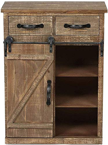 Sliding Farmhouse Barn Door Storage Cabinet Accent Hallway Table Antique Rustic Brown Wooden Home House Decor Decoration Furniture… (Brown)