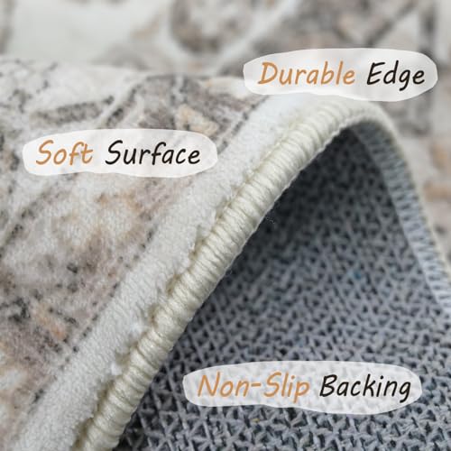 Area Rug 9x12 Washable Rug Vintage Rug Traditional Mat Distressed Indoor Foldable Thin Rug Retro Accent Rug Non Slip Carpet Living Room Dining Room Office (Beige Cream Grey, 9x12)…
